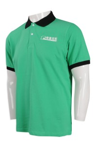 P1069 設計綠色Polo恤 香港尊賞假期 Polo恤供應商     草綠色撞色黑色衣領、袖口